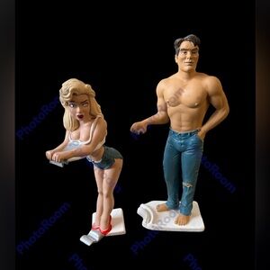 Vintage bottoms up r Demars for ganz blonde girl & guy soda beer can holder